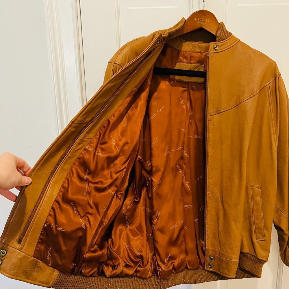 Vintage 80s 90s ETIENNE AIGNER Womens L Leather Bomber Jacket Cognac Brown 12 - Picture 16 of 16